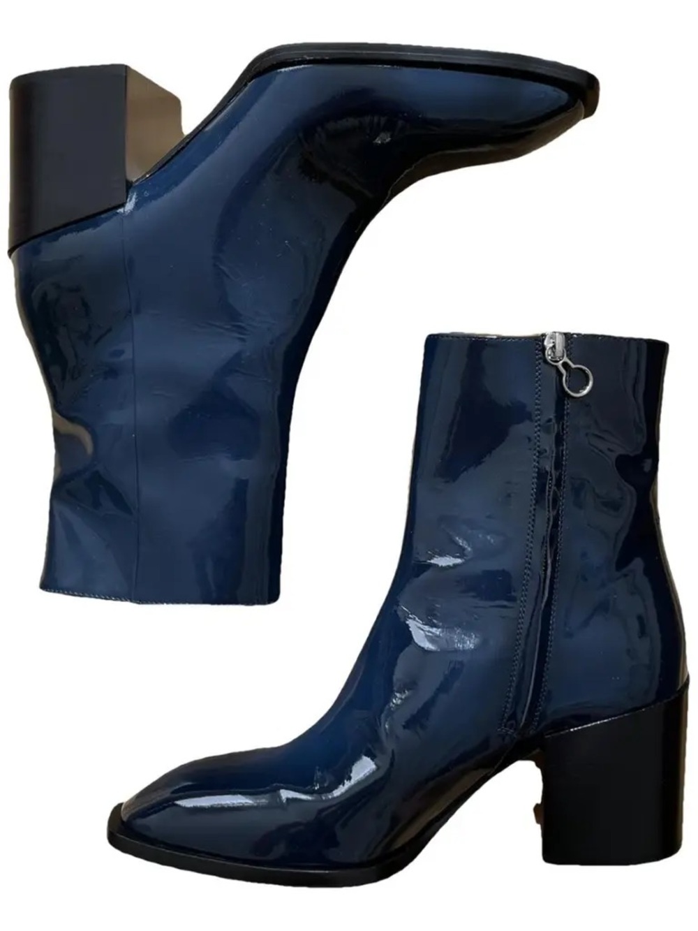 Aeyde Leandra Patent Midnight Blue Navy Booties Ankle Boots 36 Leather Heels